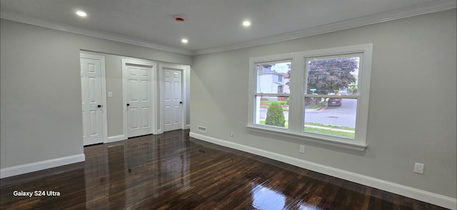 151 Boylston St, Hempstead, NY 11550 - unfurnished bedroom with baseboards, ornamental molding, wood finished floors, and recessed lighting
