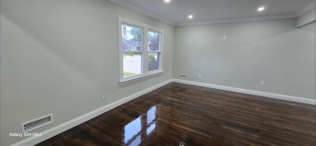 151 Boylston St, Hempstead, NY 11550 - empty room with baseboards, dark wood-style flooring, ornamental molding, and recessed lighting