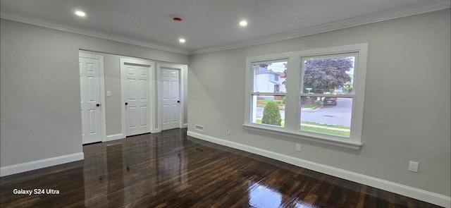151 Boylston St, Hempstead, NY 11550 - unfurnished bedroom featuring baseboards, ornamental molding, wood finished floors, and recessed lighting