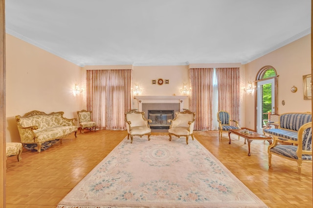 3893 Rte 82, Millbrook, NY 12545 - living room with a tiled fireplace and crown molding