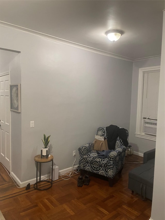 3418 Irwin Ave, Bronx, NY 10463 - sitting room featuring ornamental molding, cooling unit, and baseboards