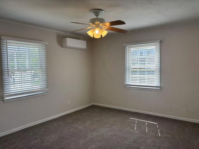 2333 Beech St, Wantagh, NY 11793 - carpeted spare room featuring a wall unit AC, plenty of natural light, a ceiling fan, baseboards, and crown molding
