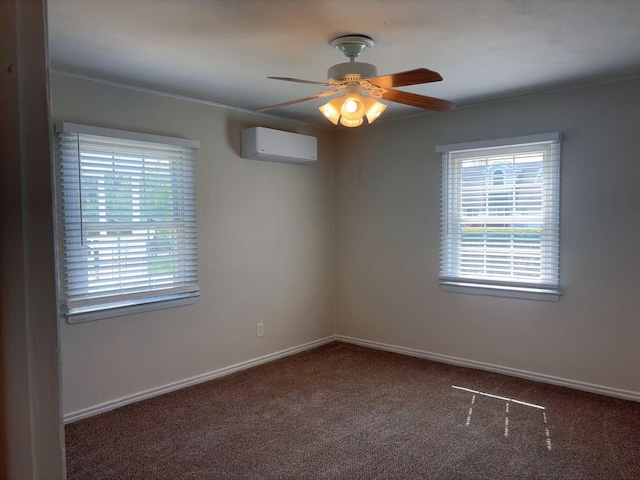 2333 Beech St, Wantagh, NY 11793 - spare room featuring a wall mounted air conditioner, carpet flooring, baseboards, and ceiling fan