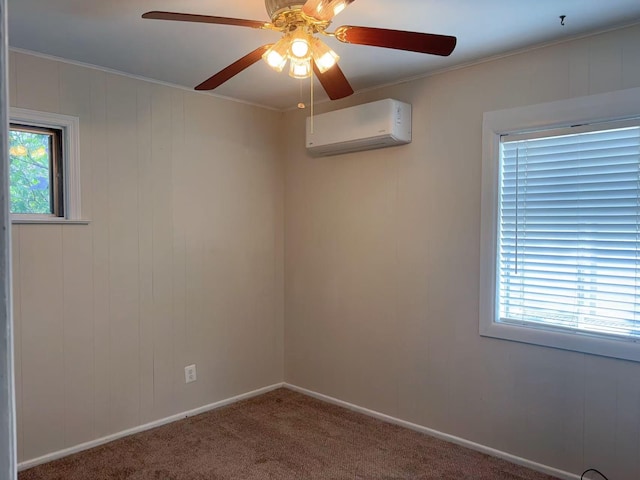 2333 Beech St, Wantagh, NY 11793 - carpeted spare room featuring a wall unit AC, a ceiling fan, baseboards, and ornamental molding
