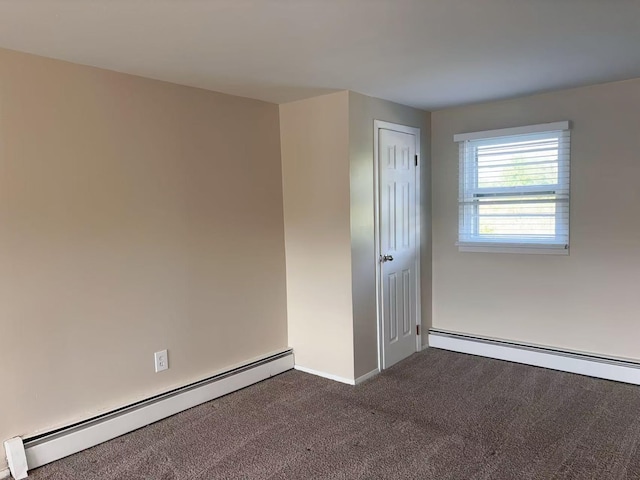 2333 Beech St, Wantagh, NY 11793 - unfurnished room featuring a baseboard heating unit, dark carpet, and baseboards