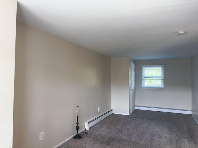 2333 Beech St, Wantagh, NY 11793 - unfurnished room featuring baseboard heating, dark colored carpet, a smoke detector, and baseboards