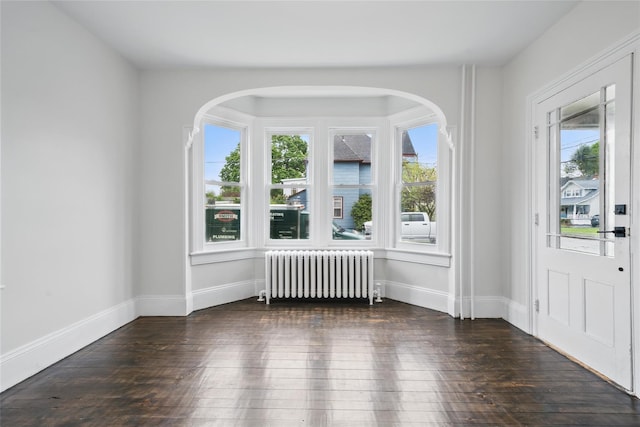 empty room with radiator, healthy amount of natural light, and hardwood / wood-style flooring