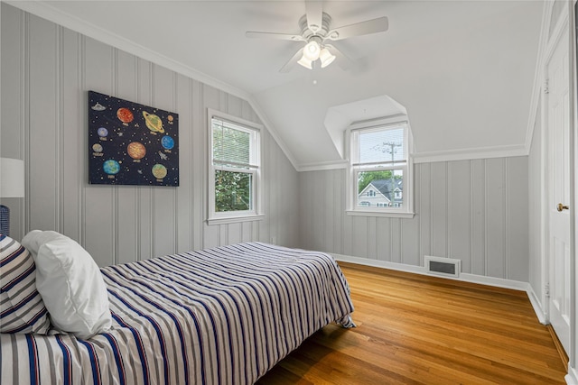 287 Harrison Ave, Harrison, NY 10528 - bedroom with wood finished floors, lofted ceiling, and ceiling fan