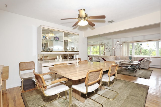 29 Park Ter, Valley Cottage, NY 10989 - dining area featuring light wood-style flooring, a baseboard heating unit, a ceiling fan, and plenty of natural light
