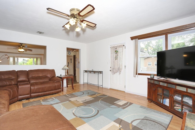 29 Park Ter, Valley Cottage, NY 10989 - living area featuring a ceiling fan, light wood-type flooring, and baseboards