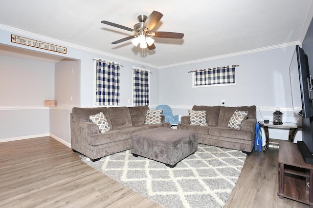 29 Park Ter, Valley Cottage, NY 10989 - living area with a ceiling fan, wood finished floors, ornamental molding, and baseboards