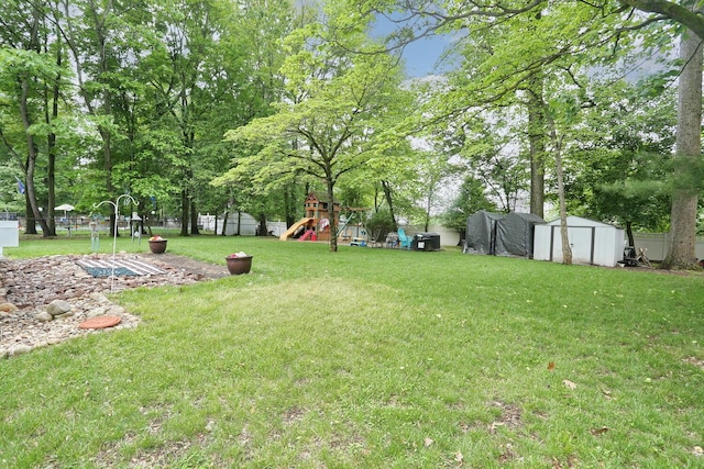 29 Park Ter, Valley Cottage, NY 10989 - view of yard featuring a playground, a storage shed, and an outbuilding