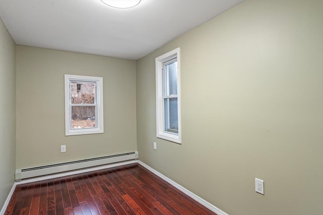 107-30 156th St, Jamaica, NY 11433 - empty room with baseboard heating, dark wood-style floors, and baseboards