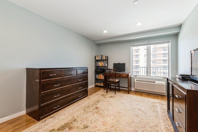 260 W Broadway Unit 2B, Long Beach, NY 11561 - office area with light wood-type flooring, recessed lighting, baseboards, and a wall mounted air conditioner