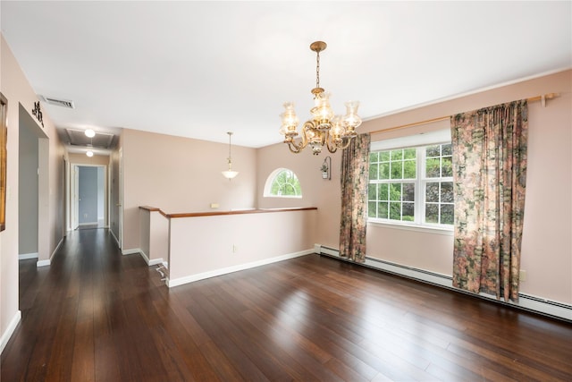 84 Autumn Dr, Poughkeepsie, NY 12603 - spare room featuring hardwood / wood-style floors, a chandelier, baseboards, and a baseboard radiator