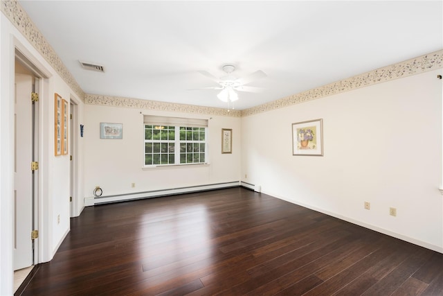 84 Autumn Dr, Poughkeepsie, NY 12603 - unfurnished room with a baseboard radiator, ceiling fan, wood finished floors, and baseboards