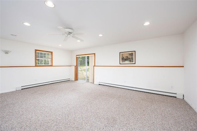 84 Autumn Dr, Poughkeepsie, NY 12603 - carpeted spare room featuring a baseboard radiator, recessed lighting, baseboard heating, ceiling fan, and baseboards