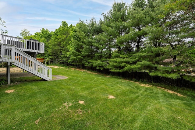 84 Autumn Dr, Poughkeepsie, NY 12603 - view of green lawn featuring stairs and a deck