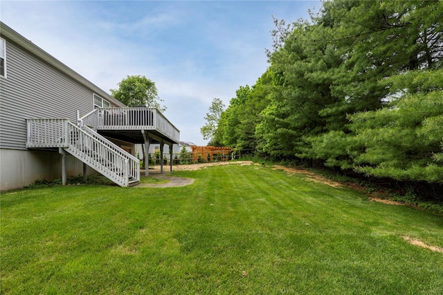 84 Autumn Dr, Poughkeepsie, NY 12603 - view of grassy yard featuring stairway and a wooden deck
