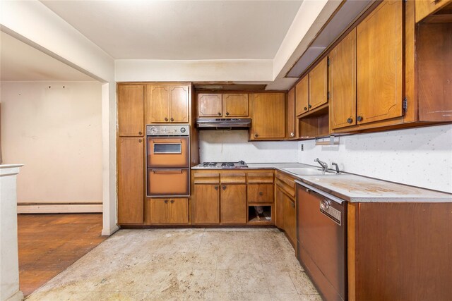 71-34 Kissena Blvd, Flushing, NY 11367 - kitchen featuring a sink, dishwasher, under cabinet range hood, and brown cabinetry