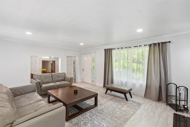 21 Wagon Ln, Brewster, NY 10509 - living area featuring light wood-style flooring, recessed lighting, ornamental molding, and baseboards
