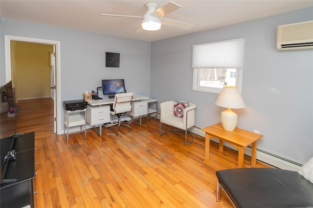 129 Boardman Rd, Poughkeepsie, NY 12603 - office with a wall mounted AC, ceiling fan, and light wood-style floors
