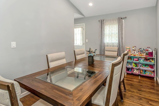 51 Andrews Ave, Wyandanch, NY 11798 - dining room featuring wood finished floors, recessed lighting, and lofted ceiling