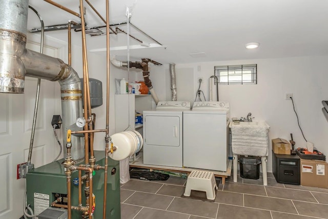 51 Andrews Ave, Wyandanch, NY 11798 - laundry area featuring washing machine and clothes dryer, tile patterned floors, and recessed lighting