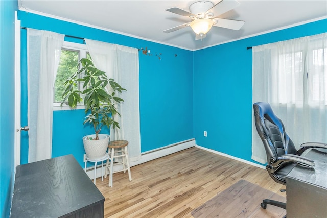721 3rd Ave, East Northport, NY 11731 - office area with wood finished floors, ornamental molding, ceiling fan, and baseboards