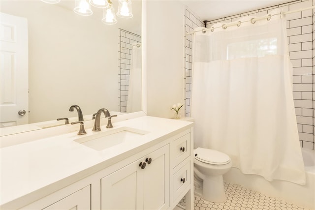 721 3rd Ave, East Northport, NY 11731 - bathroom with toilet, vanity, shower / tub combo with curtain, and tile patterned floors