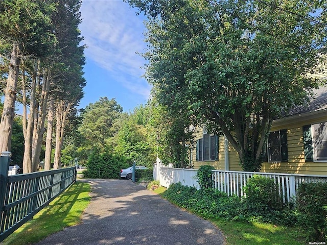 view of asphalt driveway featuring a gated entry