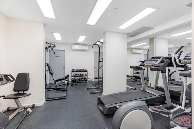 2805 Ocean Pkwy Unit 2C, Brooklyn, NY 11235 - workout area featuring a wall mounted air conditioner and baseboards