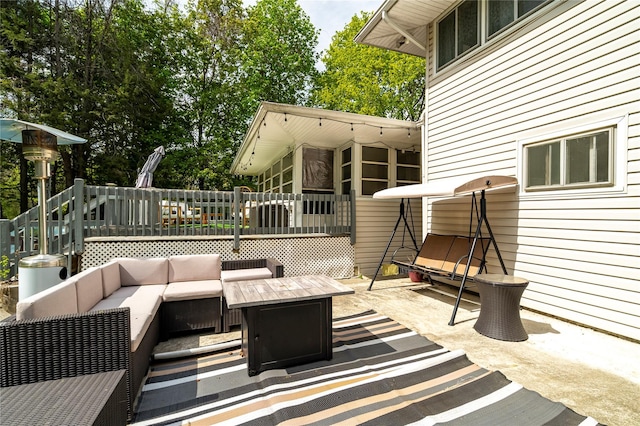 63 Wright Blvd, Hopewell Junction, NY 12533 - view of patio featuring a wooden deck and an outdoor living space with a fire pit