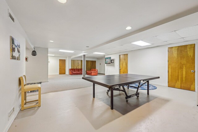 1 Deforest Ct, West Nyack, NY 10994 - rec room with baseboards, finished concrete flooring, and recessed lighting