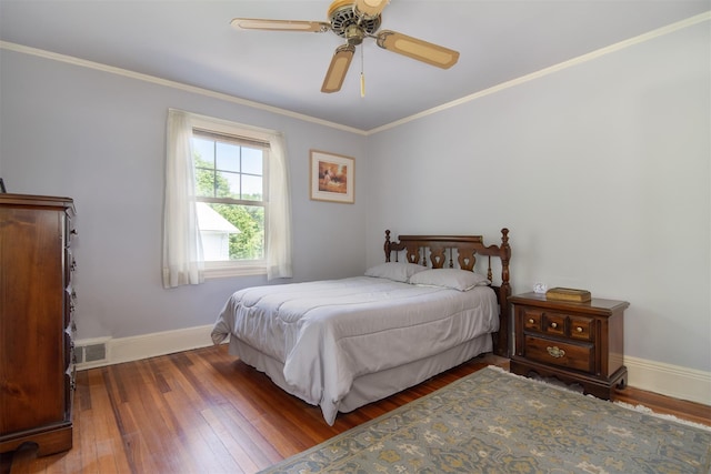 238 Read Ave, Tuckahoe, NY 10707 - bedroom featuring hardwood / wood-style floors, baseboards, ornamental molding, and ceiling fan
