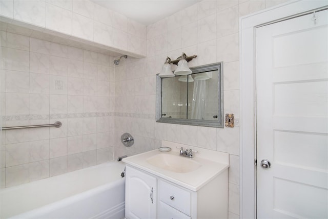 238 Read Ave, Tuckahoe, NY 10707 - full bath featuring vanity, tile walls, and shower / tub combination