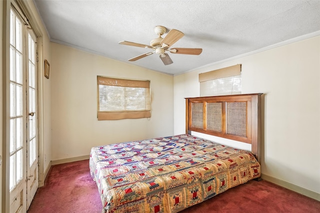 1 Battery Pl, Croton-On-Hudson, NY 10520 - bedroom featuring carpet, baseboards, a textured ceiling, crown molding, and ceiling fan