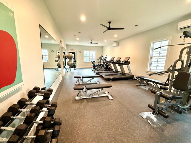6 Livingston St, Red Hook, NY 12571 - exercise room with recessed lighting, a wall mounted AC, and ceiling fan