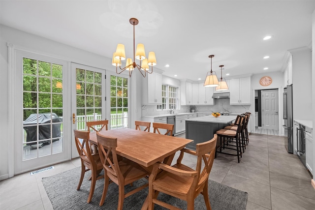 56 Londonderry Ln, Somers, NY 10589 - dining area with a chandelier, recessed lighting, and light tile patterned flooring