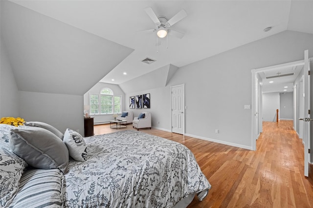 56 Londonderry Ln, Somers, NY 10589 - bedroom featuring vaulted ceiling, light wood-style floors, ceiling fan, attic access, and baseboards
