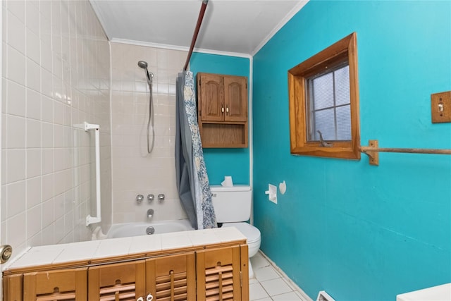35 Fallkill Ave, Poughkeepsie, NY 12601 - bathroom featuring ornamental molding, toilet, shower / bathtub combination with curtain, and tile patterned floors