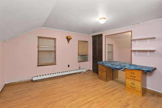 35 Fallkill Ave, Poughkeepsie, NY 12601 - unfurnished office with a baseboard heating unit, lofted ceiling, light wood-style floors, and baseboards