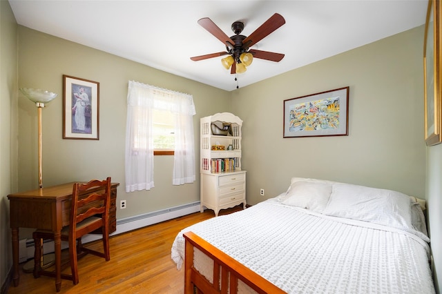 68 Forest Dr, Poughquag, NY 12570 - bedroom featuring light wood finished floors, a baseboard radiator, and a ceiling fan