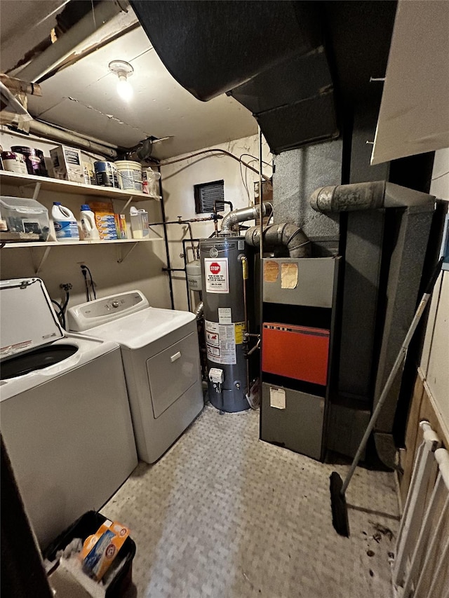 275 Beachview St, Copiague, NY 11726 - laundry room with gas water heater, washer and dryer, and light flooring