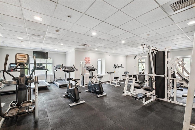 50 Columbus Ave Unit 605, Tuckahoe, NY 10707 - exercise room with a paneled ceiling and recessed lighting