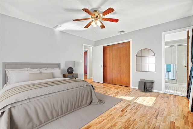 8 Skinner Ct, Tomkins Cove, NY 10986 - bedroom featuring wood finished floors, a closet, baseboards, ceiling fan, and ensuite bathroom
