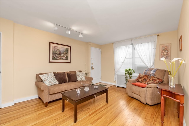 204-08 35th Ave Unit 247, Bayside, NY 11361 - living area with rail lighting, light wood-type flooring, and baseboards