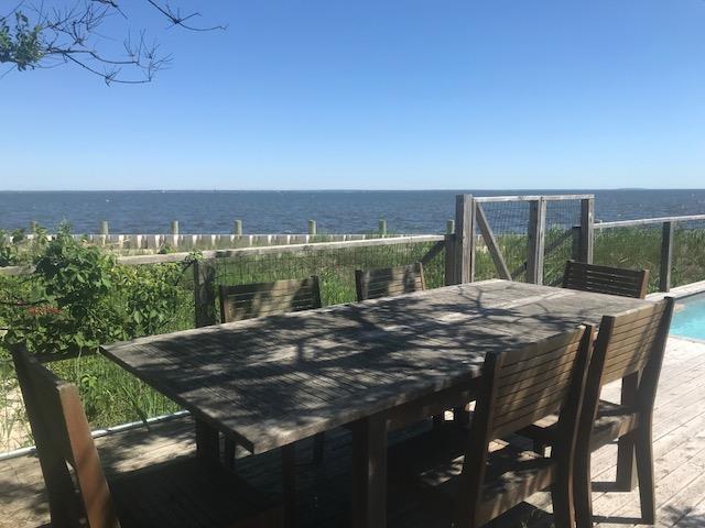 209 Bayview Walk, Cherry Grove, NY 11782 - view of patio / terrace featuring outdoor dining space, a deck with water view, and an outdoor pool