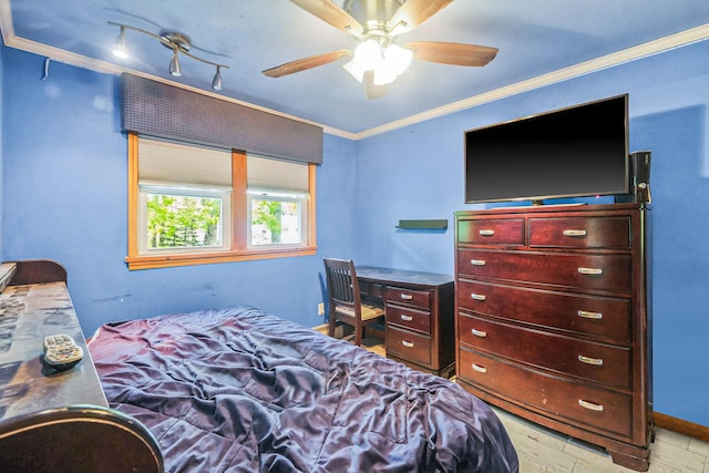 12 Grand Canyon Ln, Coram, NY 11727 - bedroom featuring ornamental molding, a ceiling fan, and baseboards