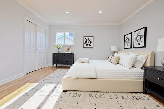 1841A Decatur Ave, Bellmore, NY 11710 - bedroom featuring ornamental molding, wood finished floors, recessed lighting, baseboards, and a closet